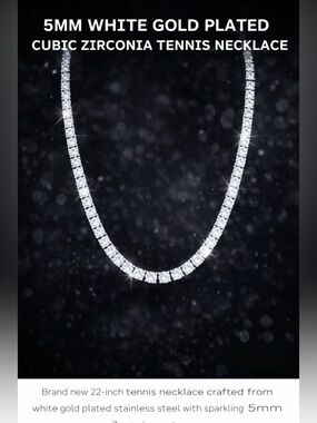 5mm White Gold Plated Cubic Zirconia Tennis Necklace - White